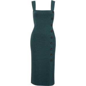 NWT Witchery Button Stripe Knit Midi Dress Teal Green Sleeveless Women's Size S